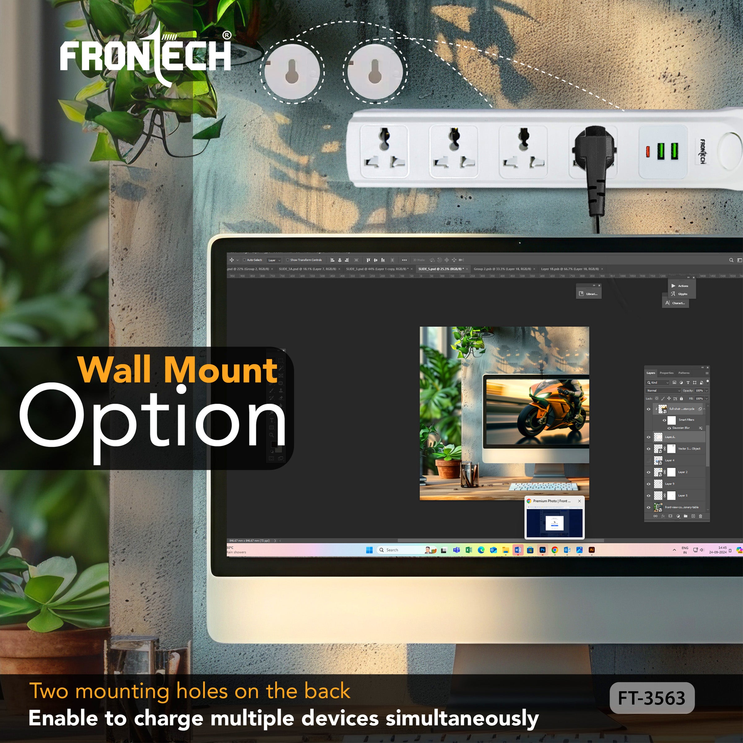Frontech Power Extension Socket with 4 Universal Sockets, 2 USB Ports & 1 Type-C Port | 5M Cable | Fireproof & Heat Resistant | Power Safety Switch & Wall Mount Option (FT-3563) Frontech Power Extension Socket with 4 Universal Sockets, 2 USB Ports & 1 Type-C Port | 5M Cable | Fireproof & Heat Resistant | Power Safety Switch & Wall Mount Option (FT-3563)